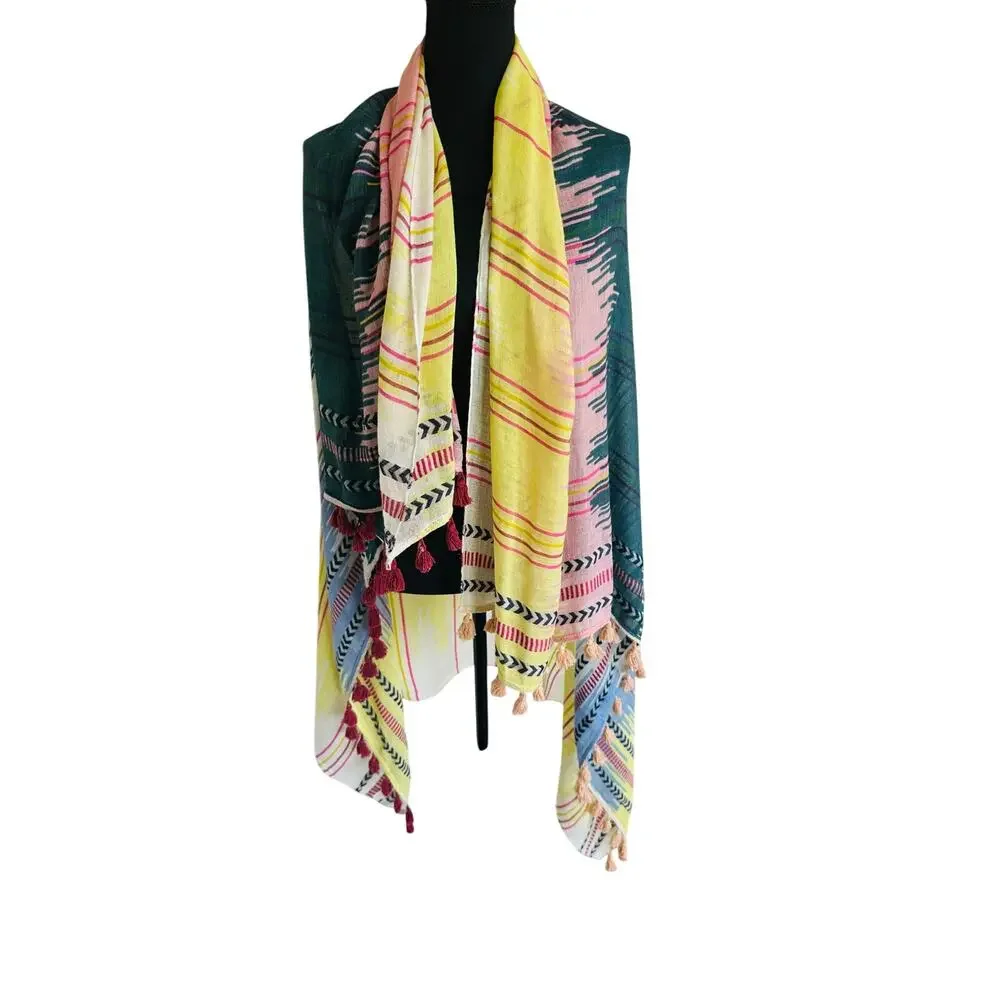 Boho Chic Mixed Pattern Tassel Scarf Wrap
